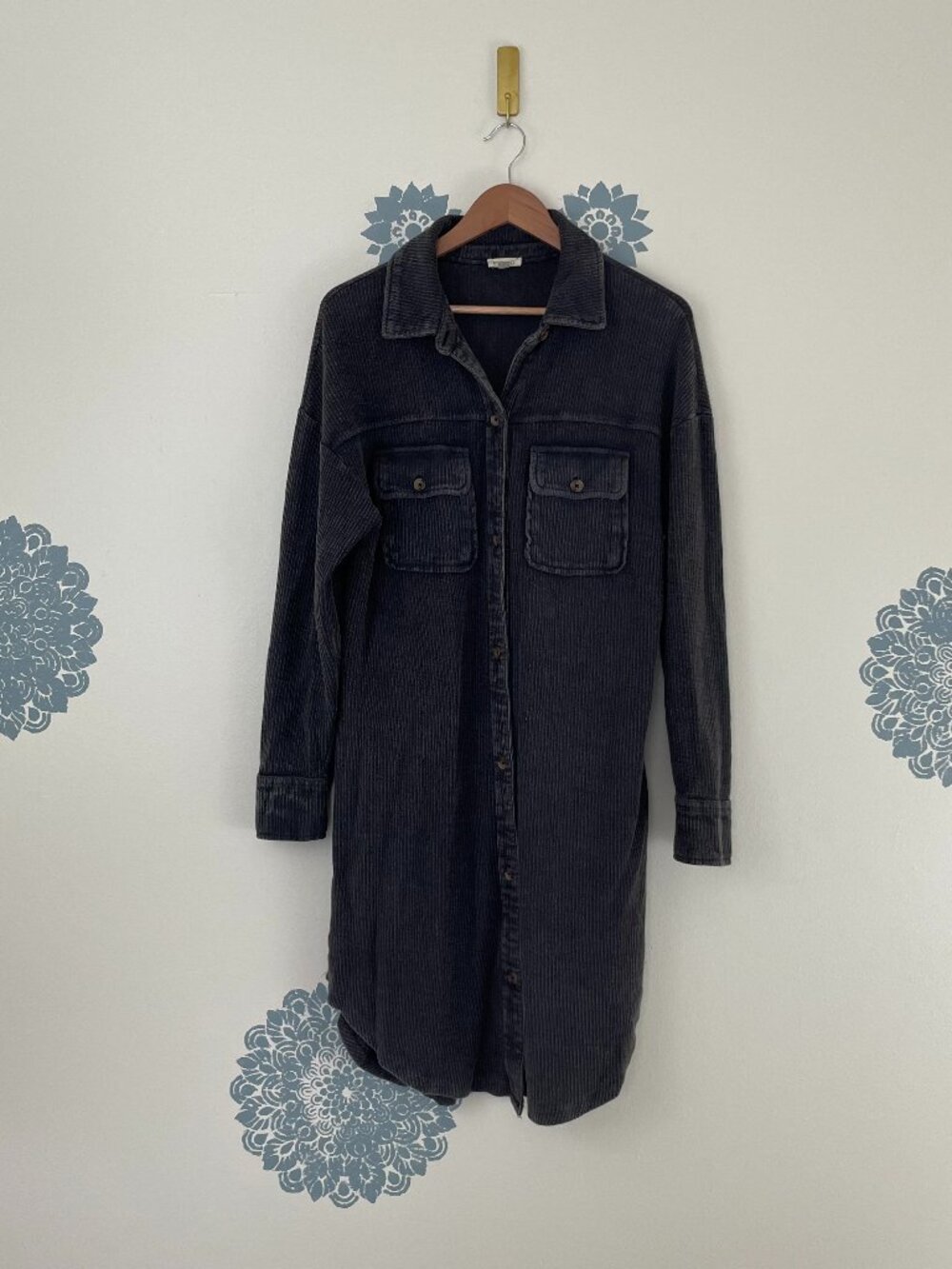 Anthropologie Pilcro Waffle Knit Oversized Shacket Duster Washed Black Size XS